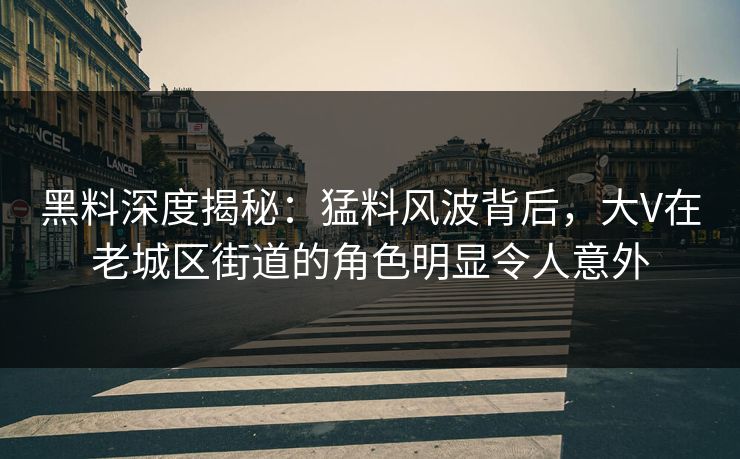 黑料深度揭秘：猛料风波背后，大V在老城区街道的角色明显令人意外